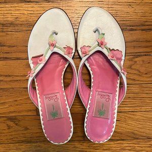 vintage lilly pulitzer kitten heels with floral detail